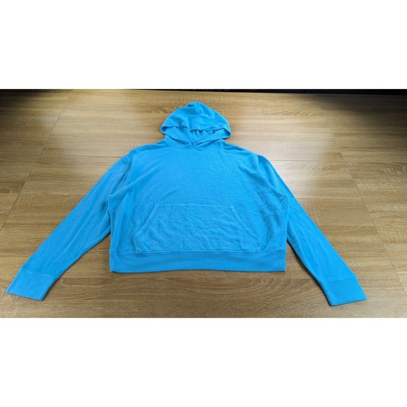 SKIMS Tops - SKIMS Light French Terry Cropped Hoodie Size XL Color Cyan Blue Pullover